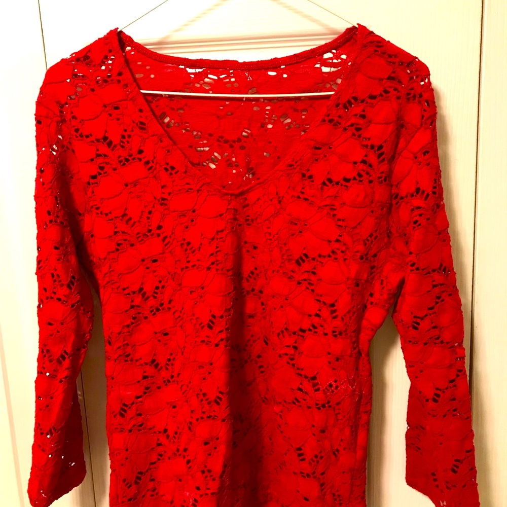 G Wheels red blouse